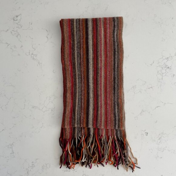 William Brunton Hand Knits Made in Scotland Striped Lambswool Knit Scarf Multi - Picture 5 of 6